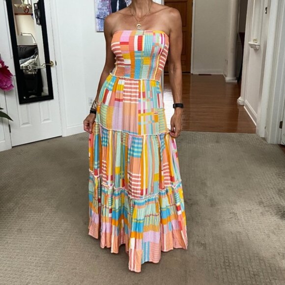 Anthropologie Abel The Label multi colored smocked Strapless Maxi Dress size L - Picture 10 of 12